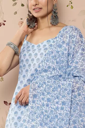women floral printed regular kurta with trousers & with dupatta