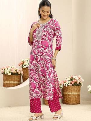 libas pink ethnic motif printed straight suit set with dupatta 2