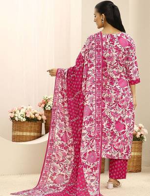 libas pink ethnic motif printed straight suit set with dupatta 3