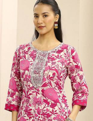 libas pink ethnic motif printed straight suit set with dupatta 6