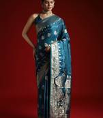 Blue ethnic motifs woven design satin banarasi saree