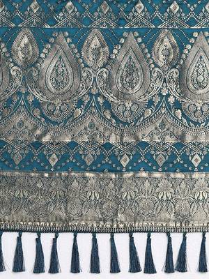 Blue ethnic motifs woven design satin banarasi saree 5