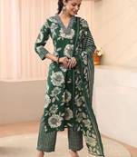 women floral printed regular kurta with trousers & with dupatta