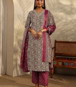 women ethnic motifs printed regular kurta with trousers & with dupatta