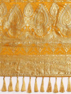 Yellow woven design zari satin banarasi saree 5