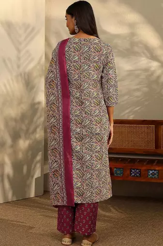 women ethnic motifs printed regular kurta with trousers & with dupatta