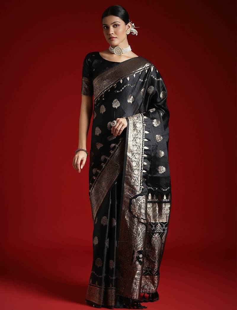 Black ethnic motifs banarasi saree