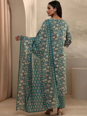 women floral printed regular thread work kurta with trousers & with dupatta 6