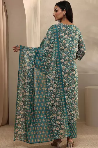 women floral printed regular thread work kurta with trousers & with dupatta