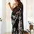 Black floral embroidered organza saree
