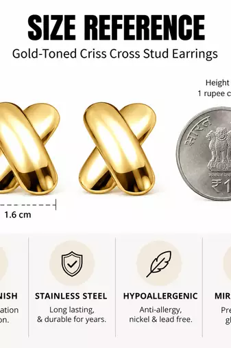 Gold-plated x-cross stud earrings, anti-tarnish jewellery