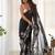 Black floral embroidered organza saree