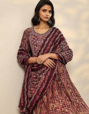 floral printed mirror work pleated mirror work a-line kurta with trousers & dupatta 2