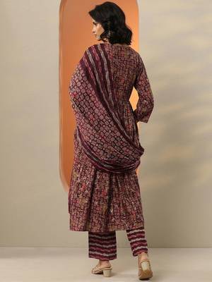 floral printed mirror work pleated mirror work a-line kurta with trousers & dupatta 4