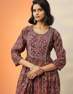 floral printed mirror work pleated mirror work a-line kurta with trousers & dupatta 6
