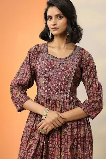 floral printed mirror work pleated mirror work a-line kurta with trousers & dupatta