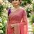 Peach embellished embroidered poly georgette designer saree