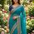 Turquoise embellished embroidered poly georgette designer saree