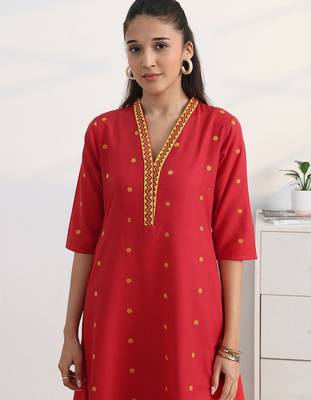 libas red woven design a-line suit set with dupatta 6