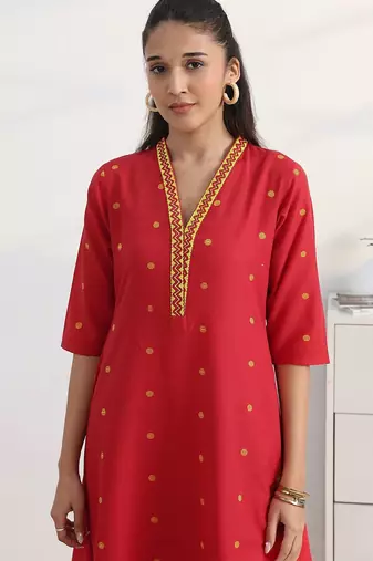 libas red woven design a-line suit set with dupatta
