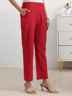 libas red woven design a-line suit set with dupatta 7
