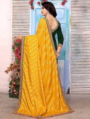 Yellow striped sequinned half and half saree 3