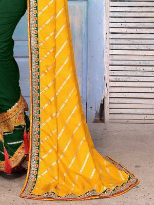 Yellow striped sequinned half and half saree 5