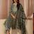 green ethnic printed cotton blend straight suit set