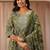 green ethnic printed cotton blend straight suit set