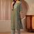 green ethnic printed cotton blend straight suit set