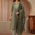 green ethnic printed cotton blend straight suit set
