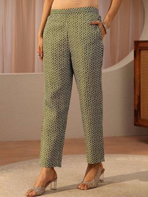 green ethnic printed cotton blend straight suit set 7