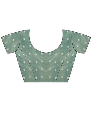 Sea green embellished embroidered silk blend designer saree 4