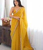 Mustard embellished sequinned silk blend designer saree