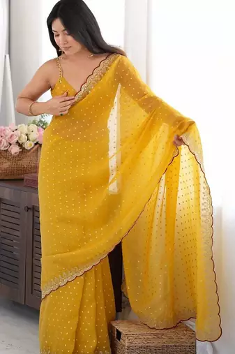 Mustard embellished sequinned silk blend designer saree