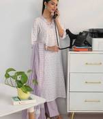 women ethnic motifs printed regular kurta with trousers & with dupatta