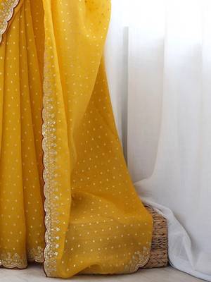 Mustard embellished sequinned silk blend designer saree 5
