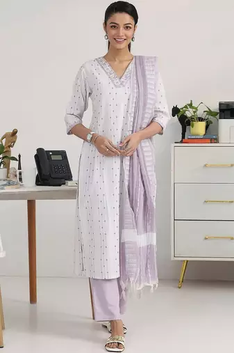 women ethnic motifs printed regular kurta with trousers & with dupatta