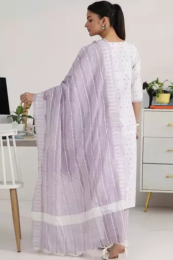 women ethnic motifs printed regular kurta with trousers & with dupatta
