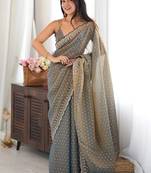 Grey embellished sequinned silk blend designer saree