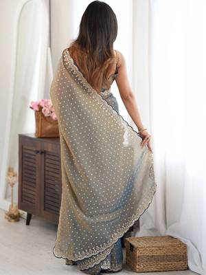 Grey embellished sequinned silk blend designer saree 2