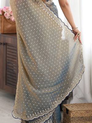 Grey embellished sequinned silk blend designer saree 5