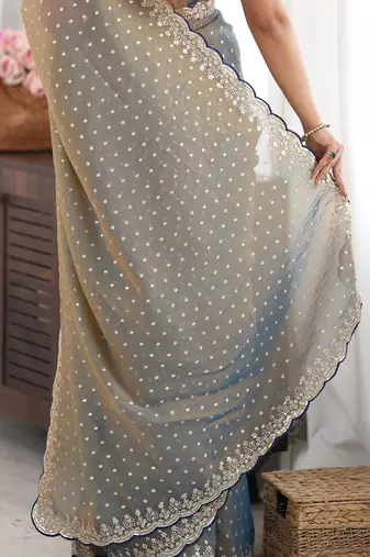 Grey embellished sequinned silk blend designer saree