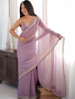 Purple embellished embroidered silk blend designer saree 3