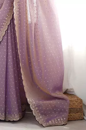 Purple embellished embroidered silk blend designer saree