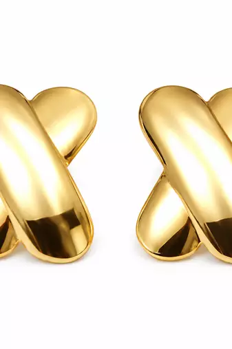 Gold-plated x-cross stud earrings, anti-tarnish jewellery