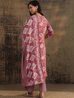women ethnic motifs printed regular thread work kurta with palazzos & with dupatta 6