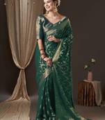 Green woven design ethnic motifs zari  georgette kanjeevaram saree