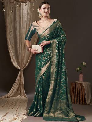 Green woven design ethnic motifs zari  georgette kanjeevaram saree 2