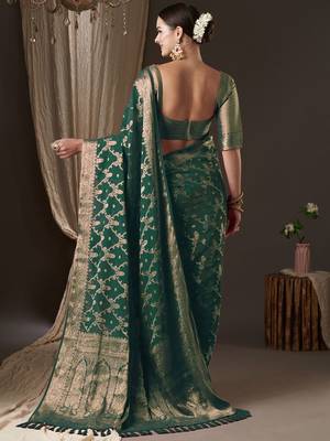 Green woven design ethnic motifs zari  georgette kanjeevaram saree 3